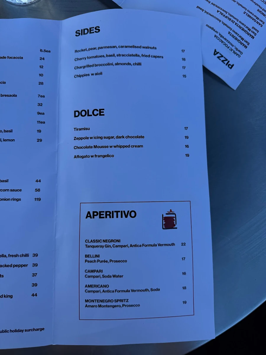 Menu, Pizzeria Da Bruno