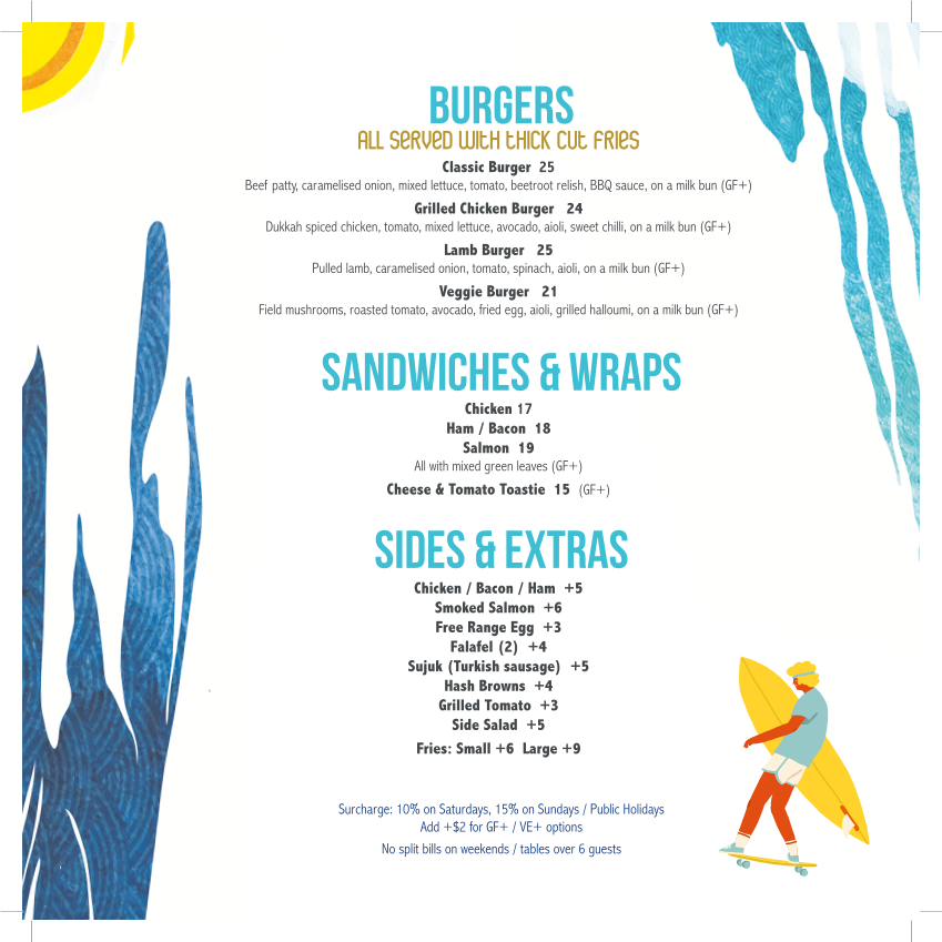 Menu, Sea Vista Cafe