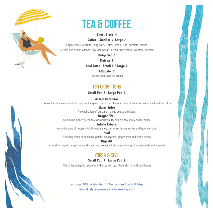Menu, Sea Vista Cafe