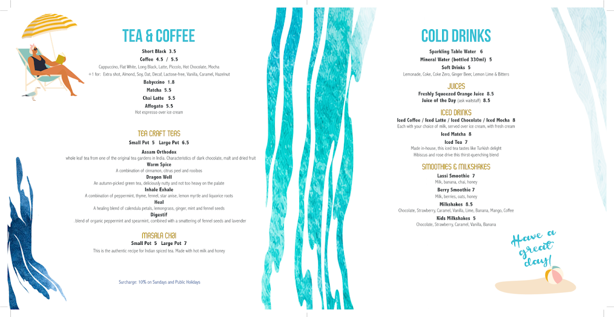 Menu, Sea Vista Cafe