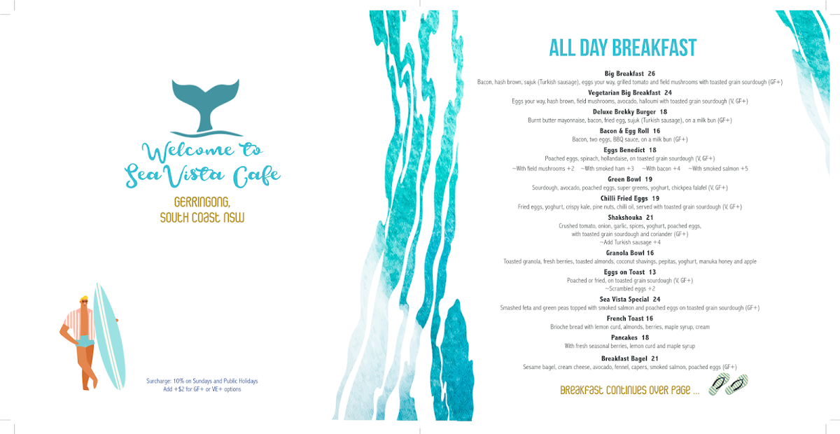 Menu, Sea Vista Cafe