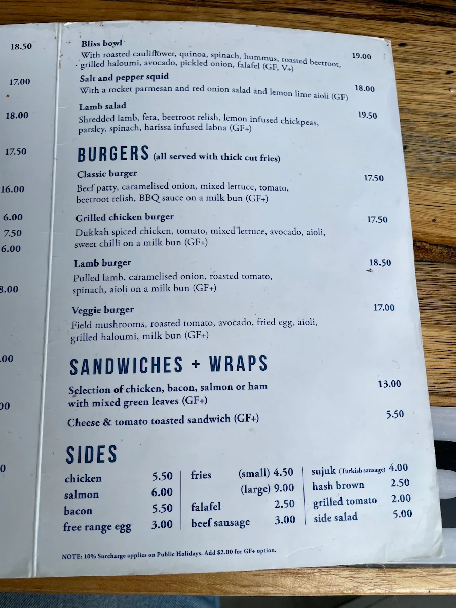 Menu, Sea Vista Cafe