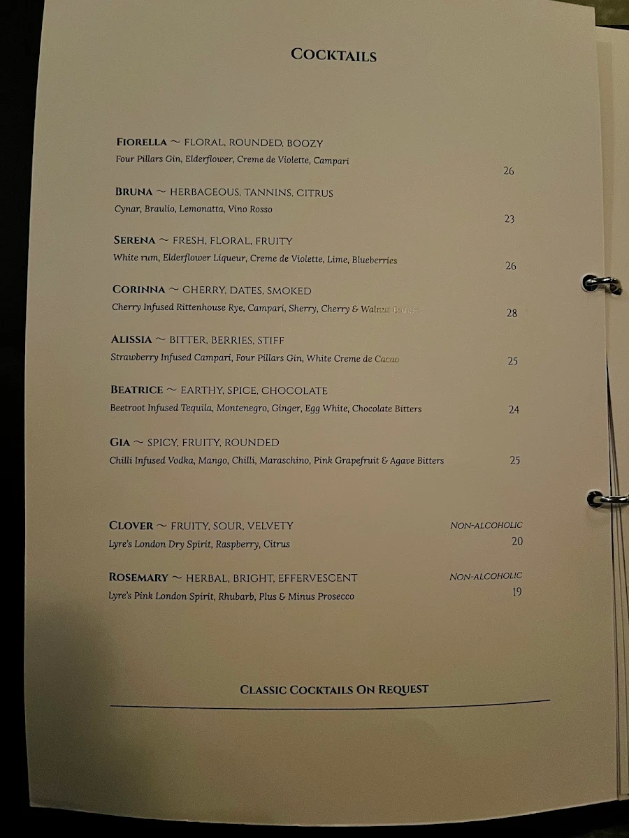 Menu, Ines Wine Bar