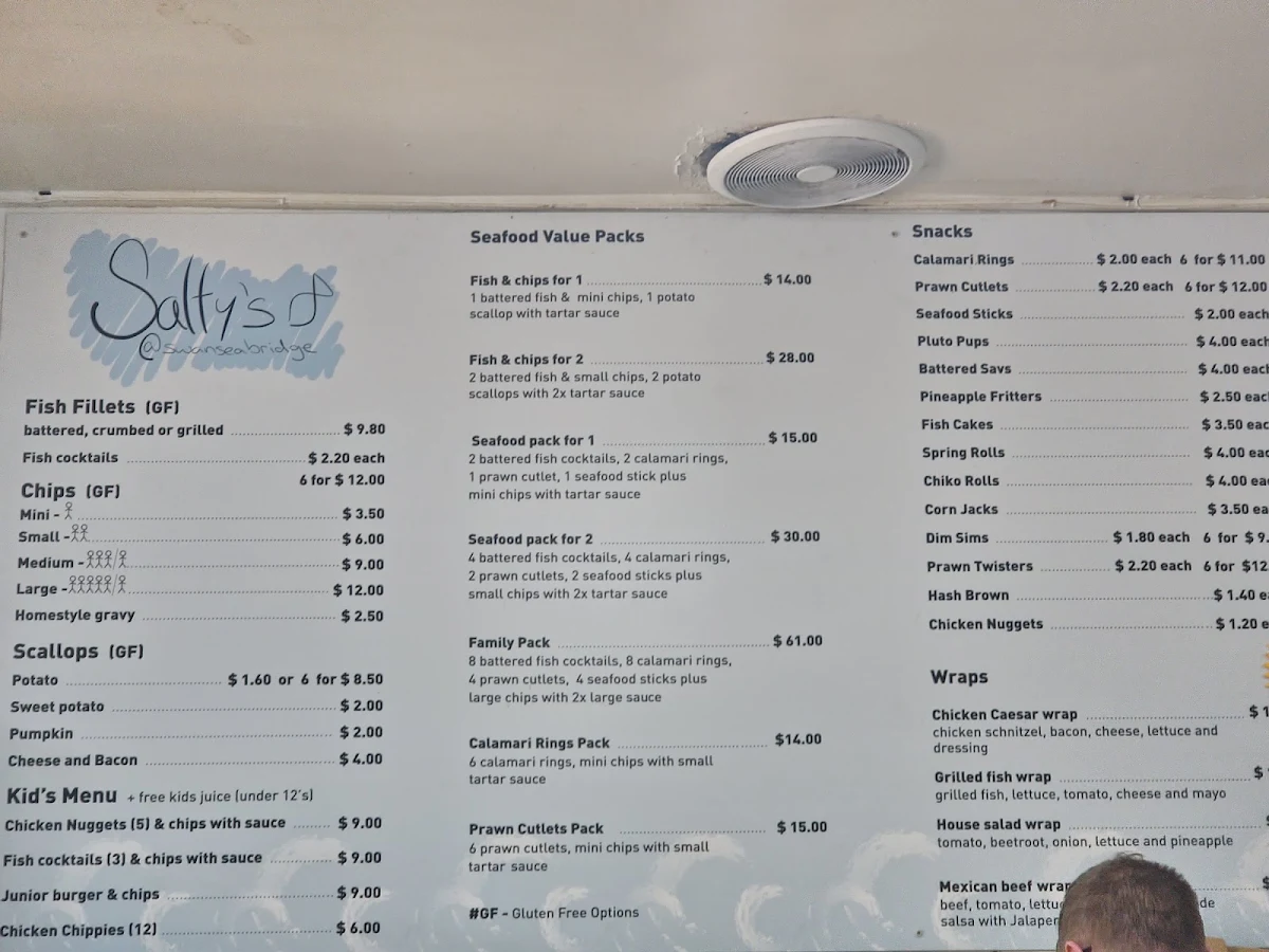 Menu, Salty's @ Swansea Bridge