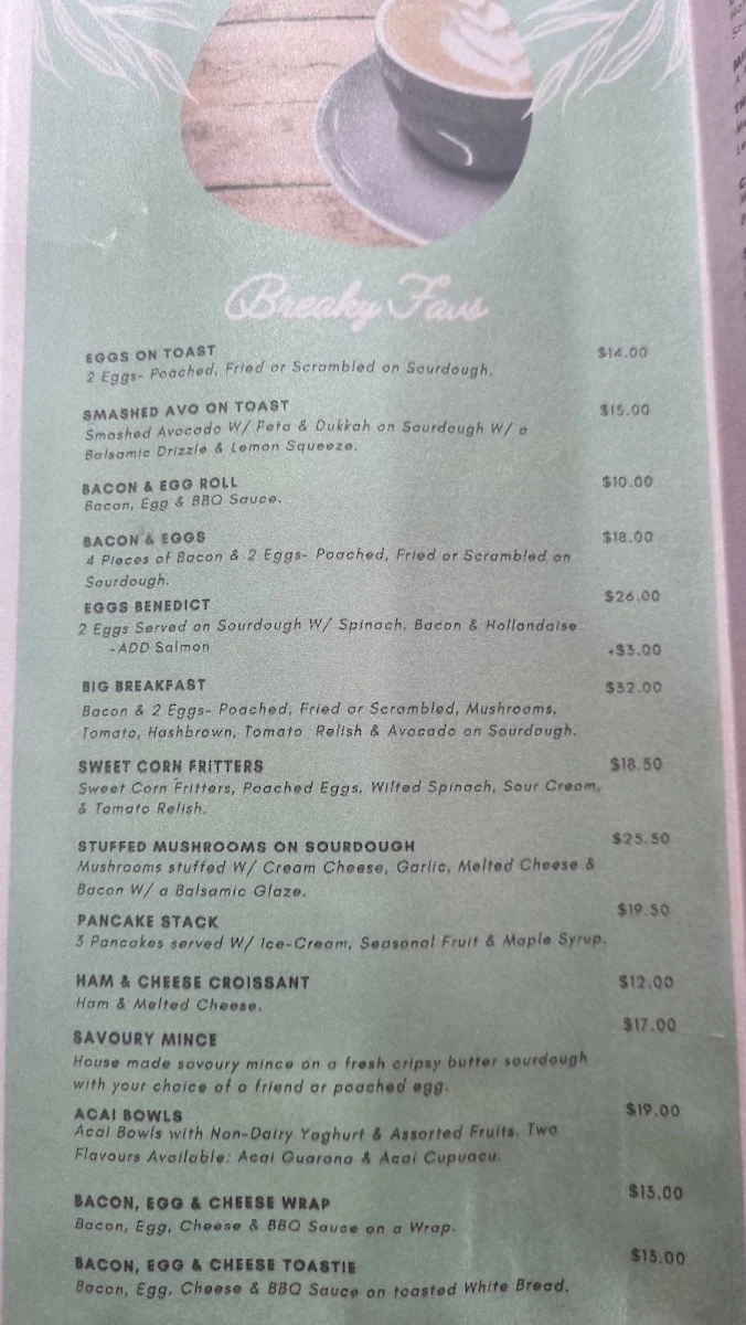 Menu, Striker Coffee Co