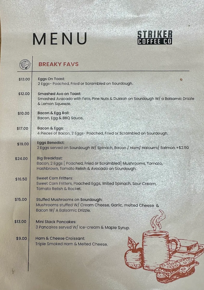 Menu, Striker Coffee Co