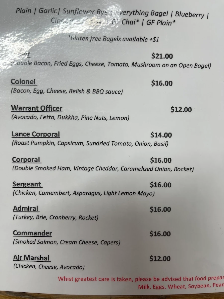 Menu, Striker Coffee Co