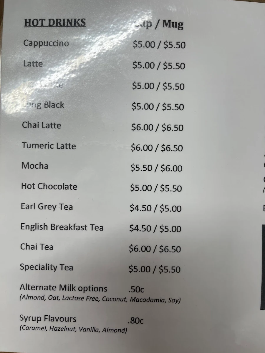 Menu, Striker Coffee Co