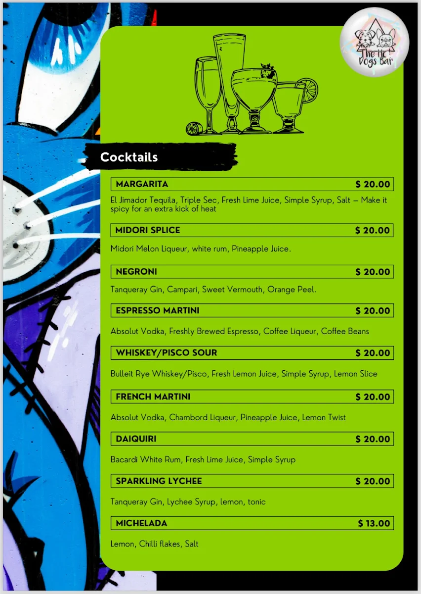 Menu, The hot dogs bar