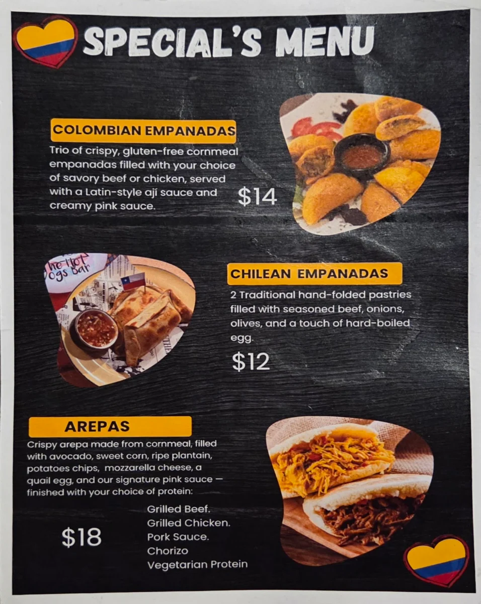 Menu, The hot dogs bar