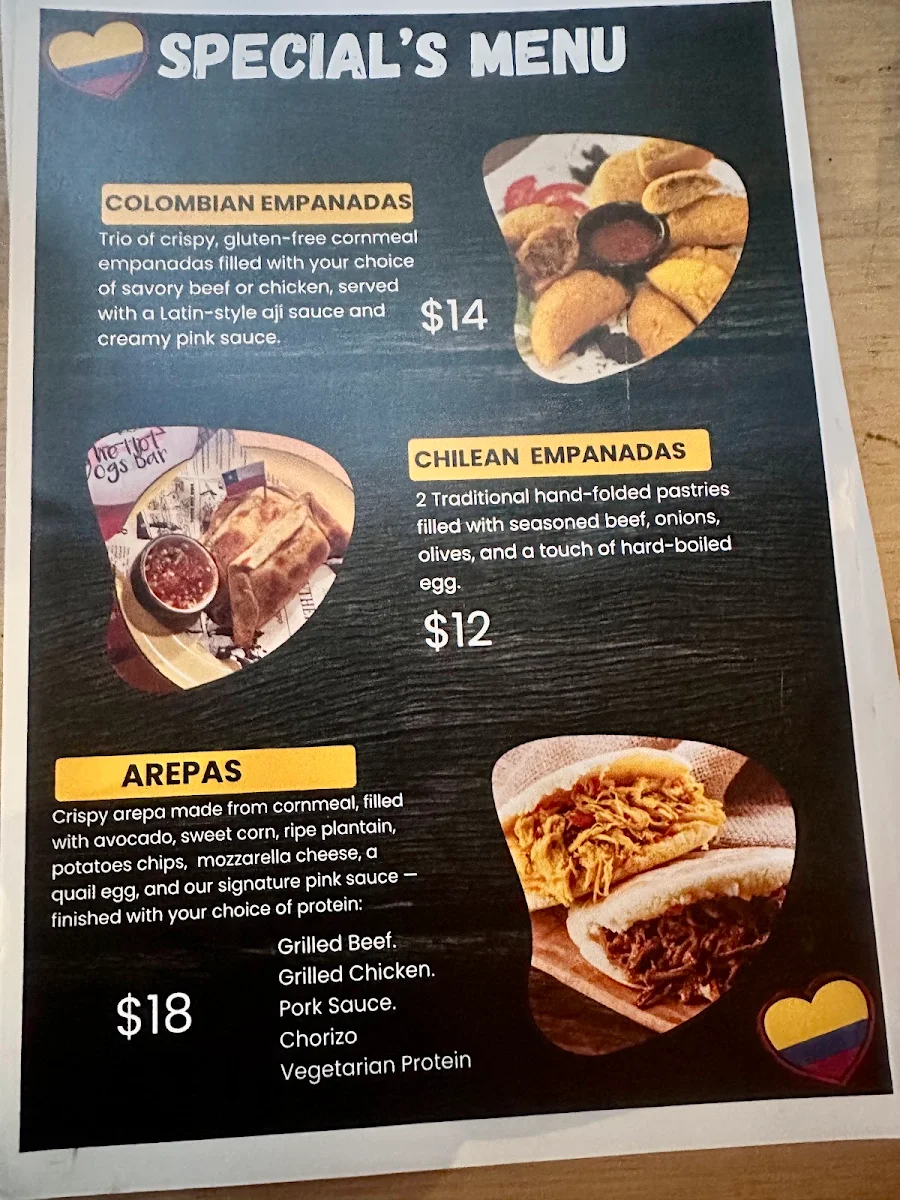 Menu, The hot dogs bar