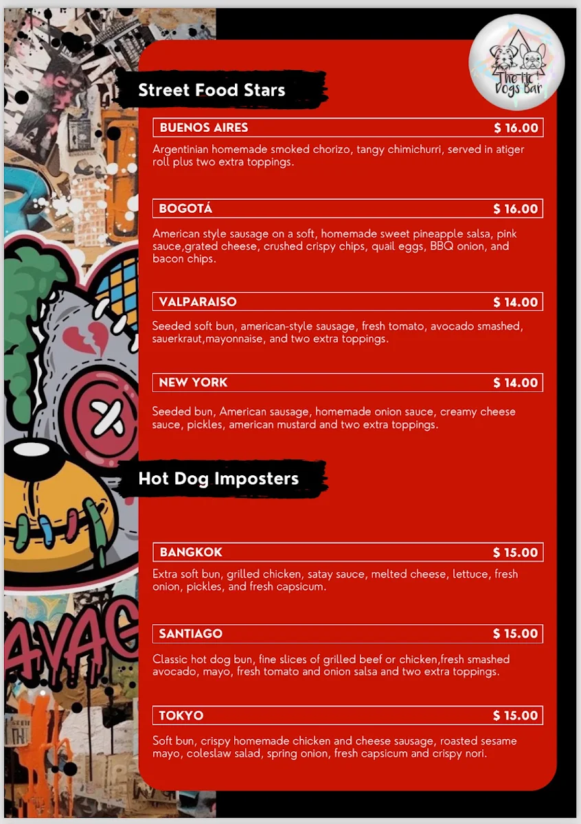 Menu, The hot dogs bar