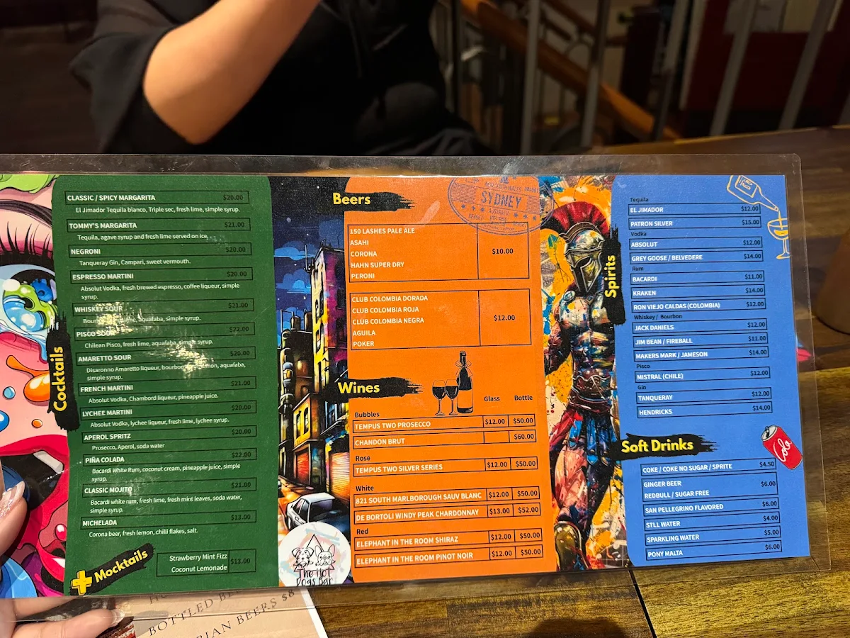 Menu, The hot dogs bar