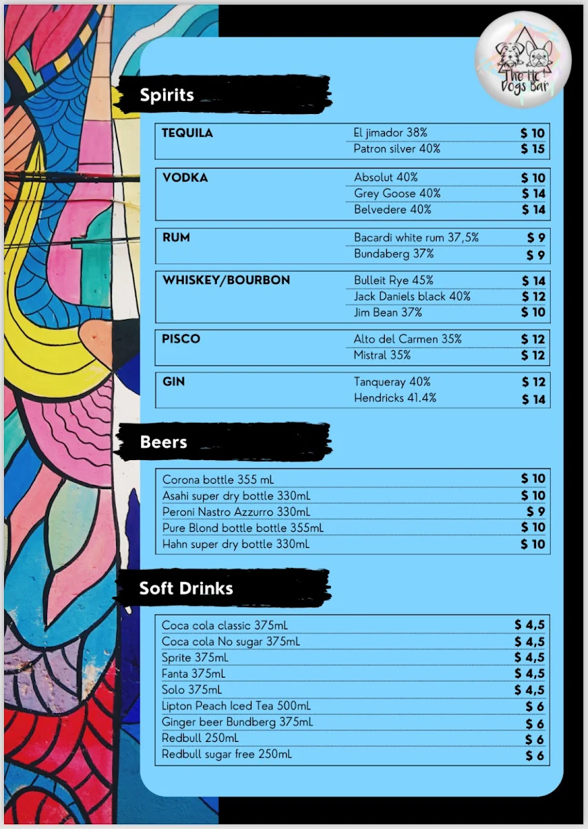 Menu, The hot dogs bar