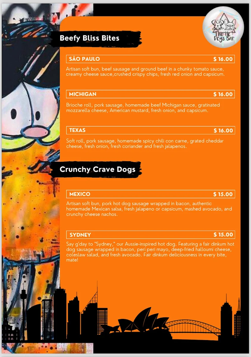 Menu, The hot dogs bar