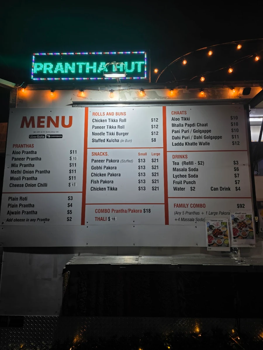 Menu, Prantha Hut
