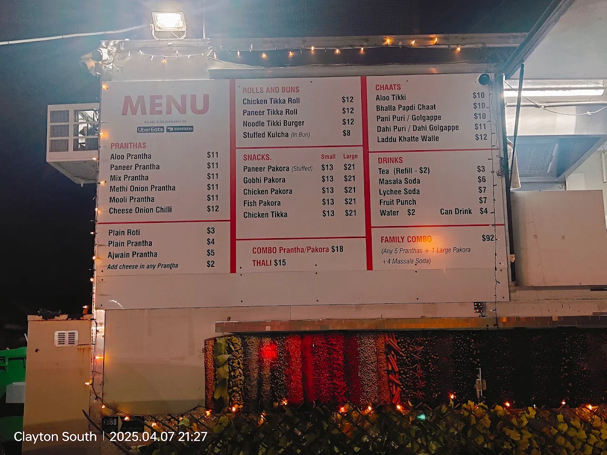 Menu, Prantha Hut