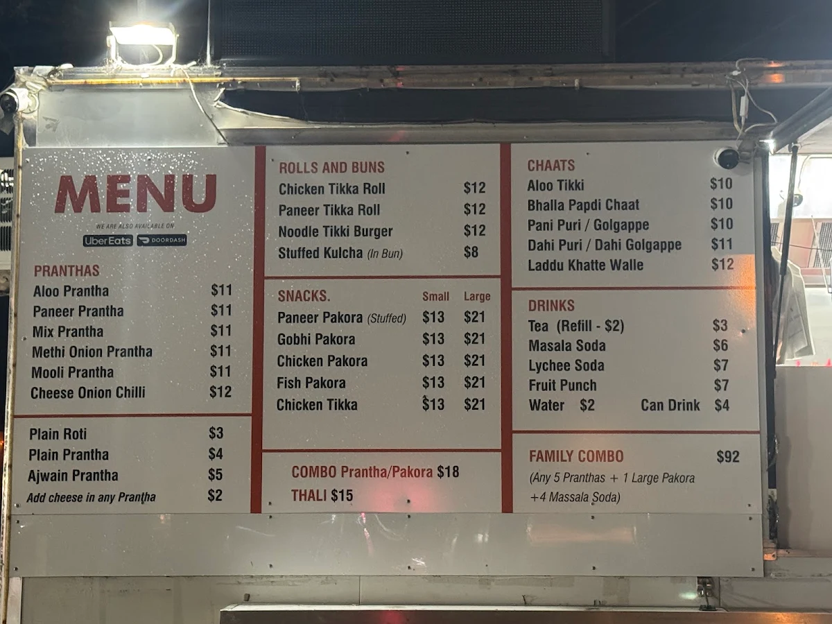 Menu, Prantha Hut