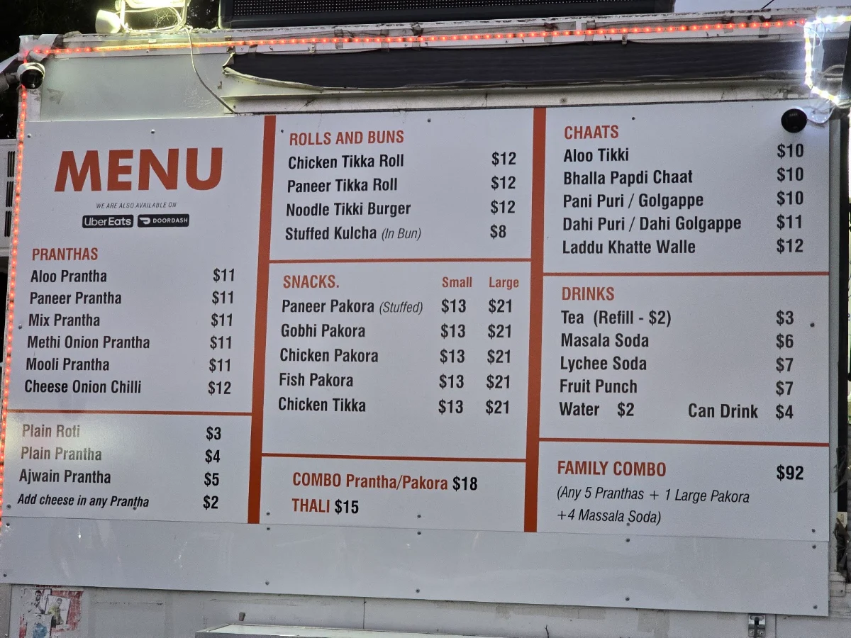 Menu, Prantha Hut