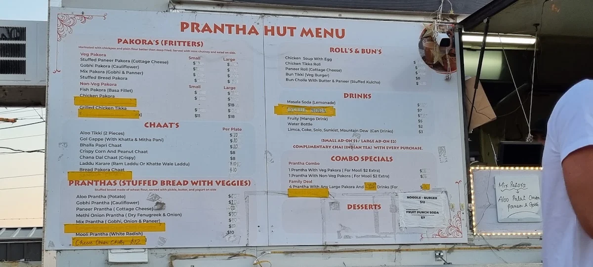 Menu, Prantha Hut
