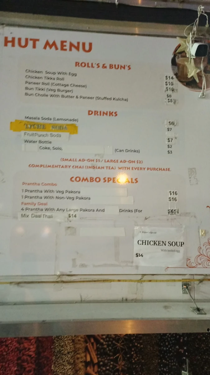 Menu, Prantha Hut