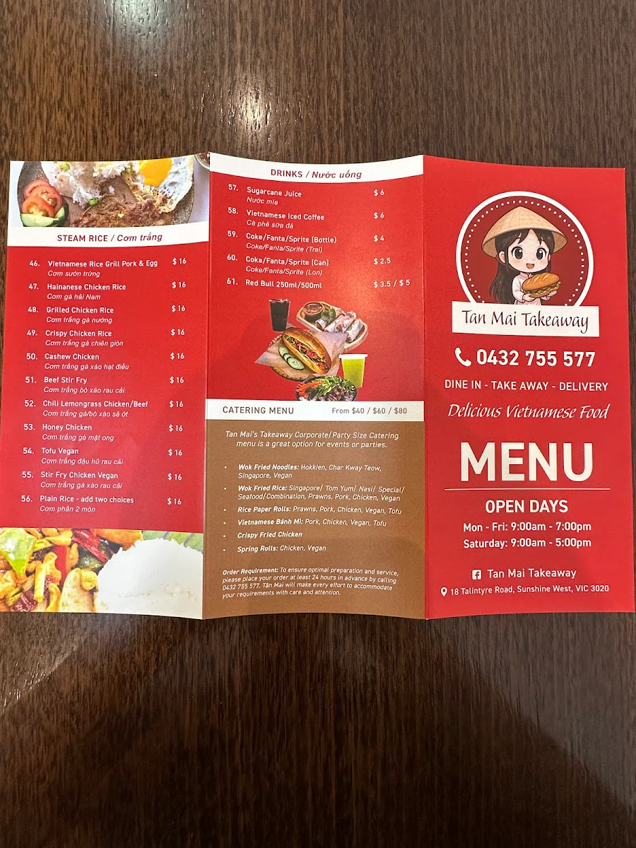 Menu, Tan Mai Kitchen