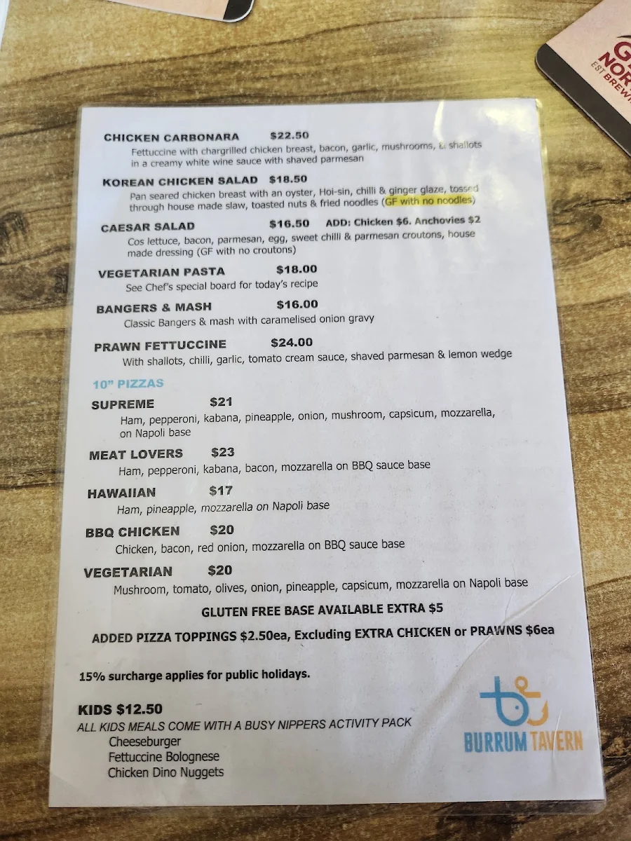 Menu, Burrum Tavern