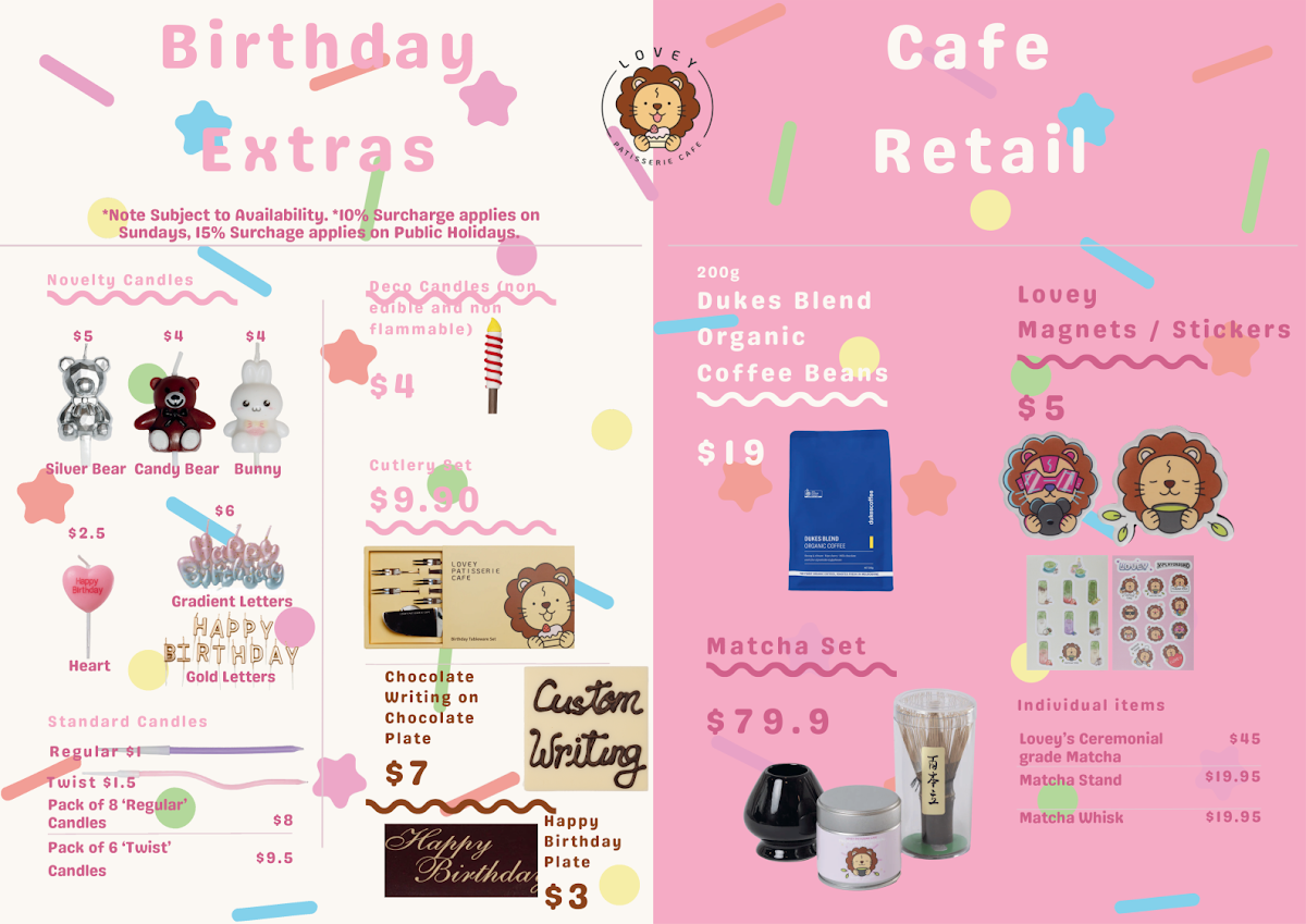 Menu, Lovey Patisserie Cafe