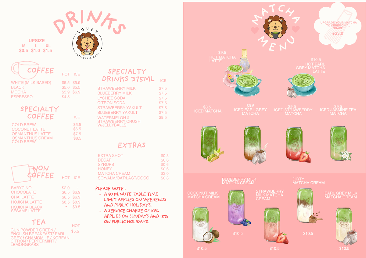 Menu, Lovey Patisserie Cafe