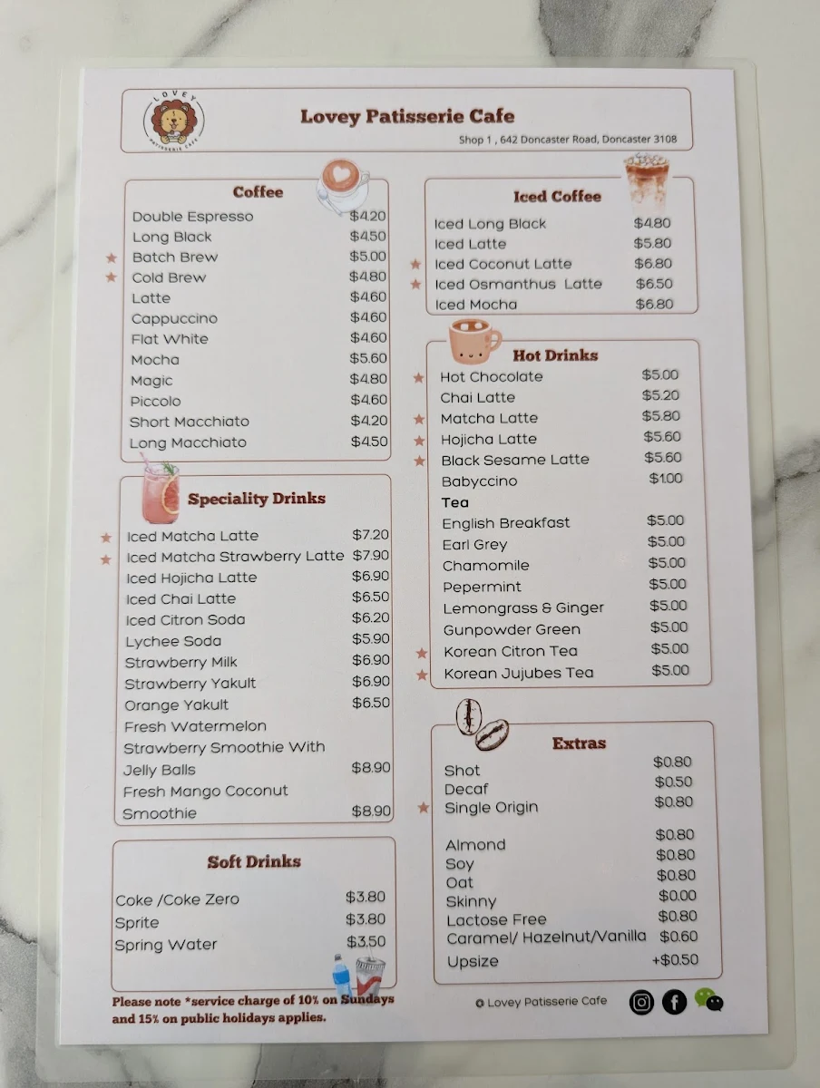Menu, Lovey Patisserie Cafe