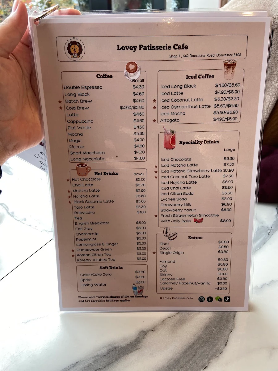 Menu, Lovey Patisserie Cafe