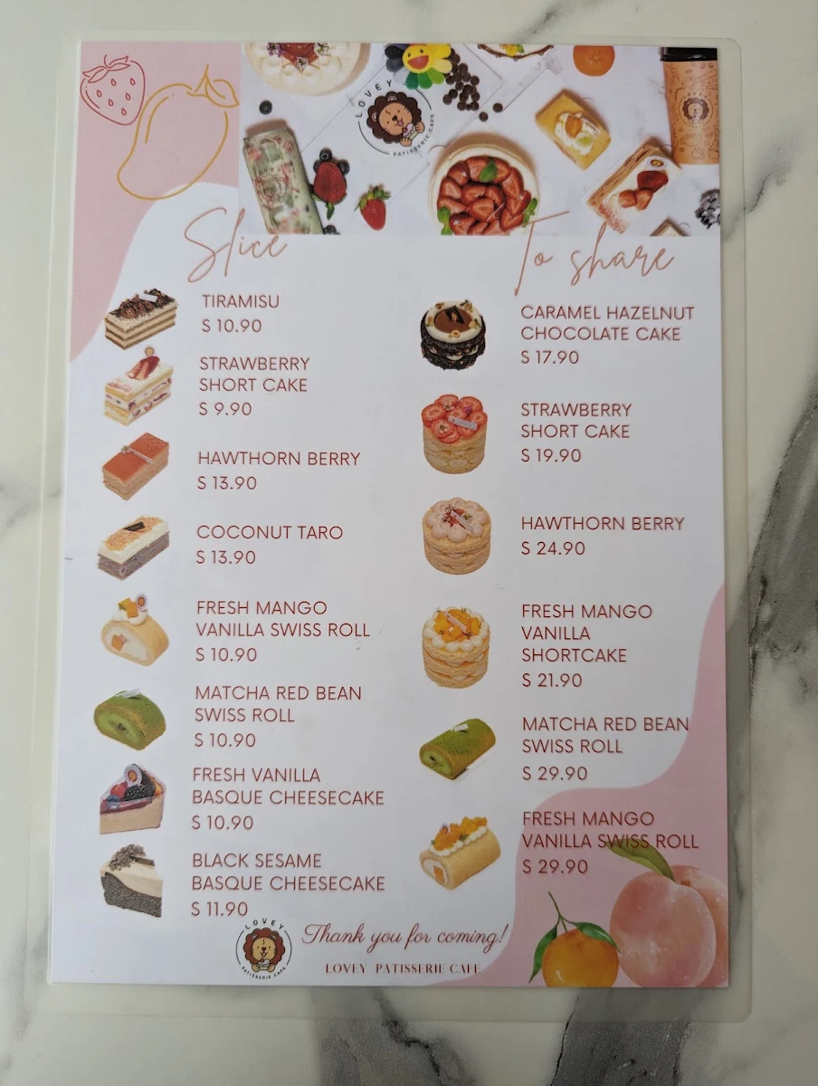 Menu, Lovey Patisserie Cafe