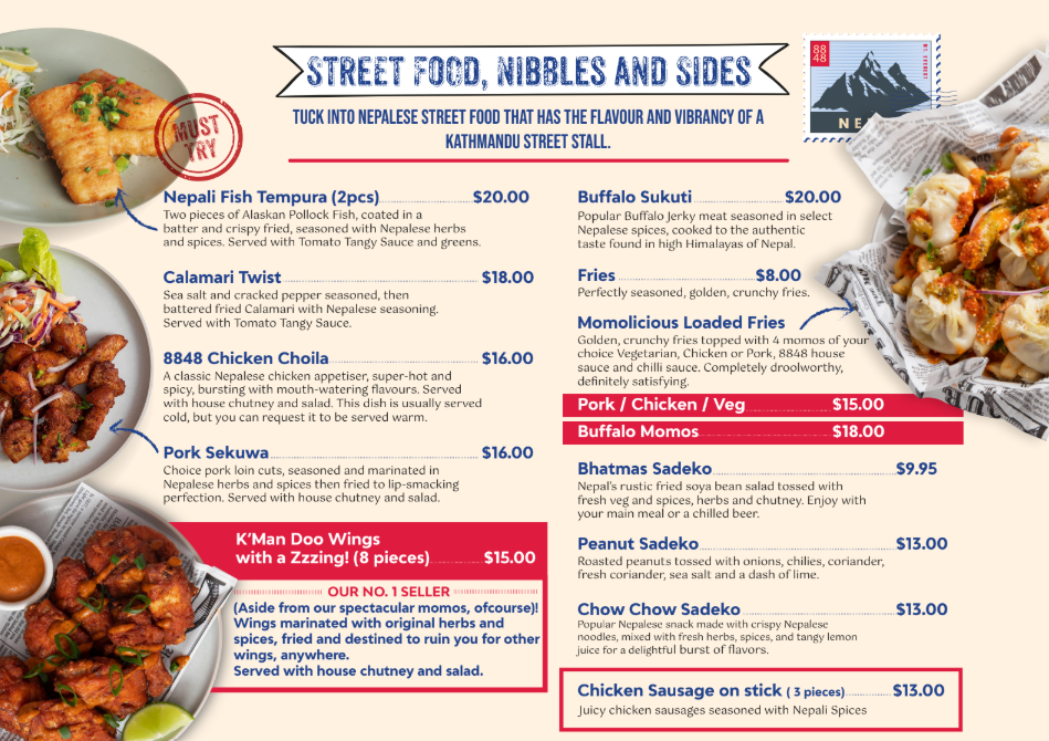 Menu, 8848 Momo House Town Hall (Sydney)