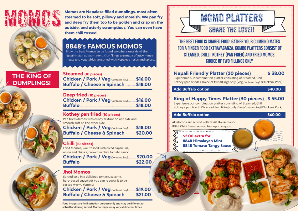 Menu, 8848 Momo House Town Hall (Sydney)