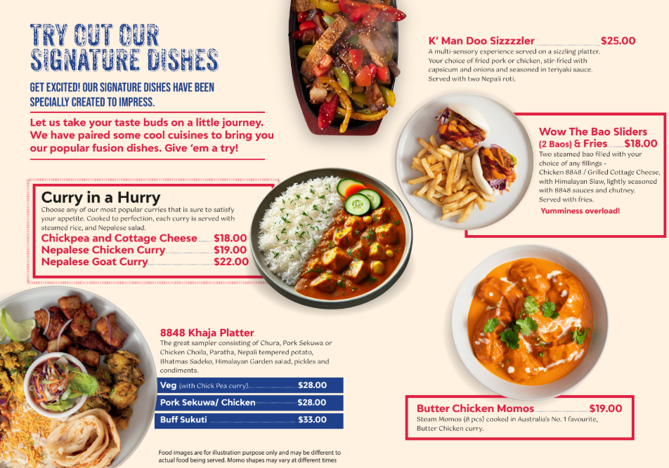 Menu, 8848 Momo House Town Hall (Sydney)