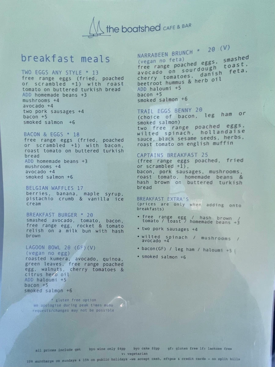 Menu, Limani Bar & Mezze (formerly the Boat Shed)