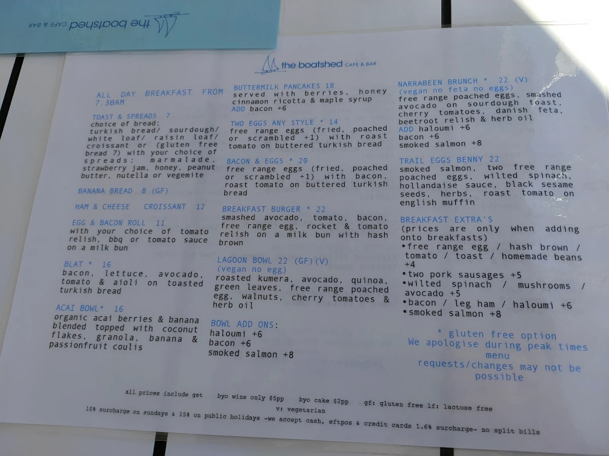 Menu, Limani Bar & Mezze (formerly the Boat Shed)