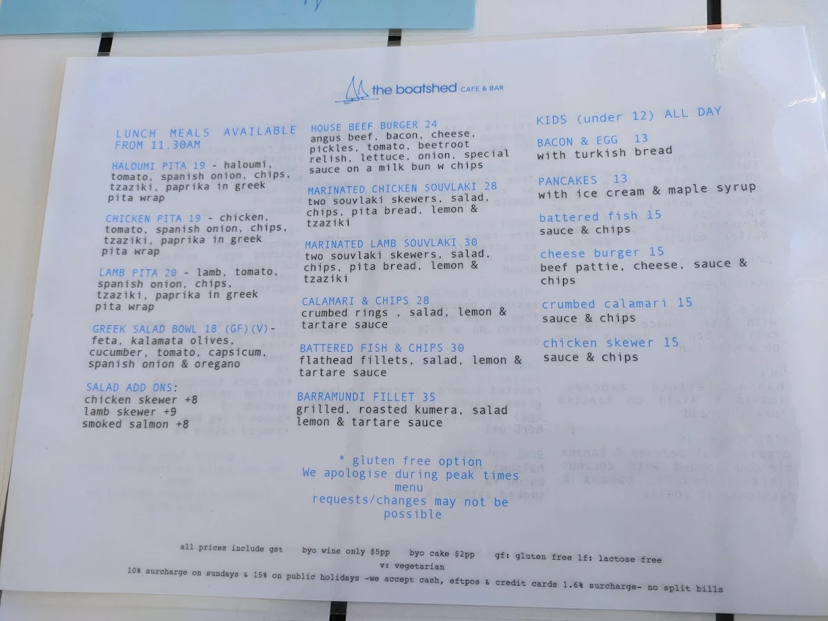Menu, Limani Bar & Mezze (formerly the Boat Shed)