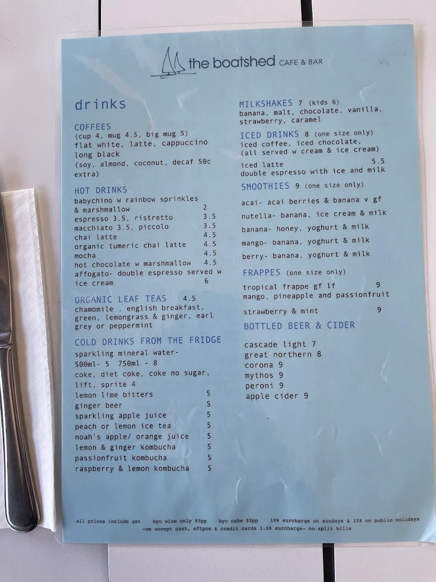 Menu, Limani Bar & Mezze (formerly the Boat Shed)