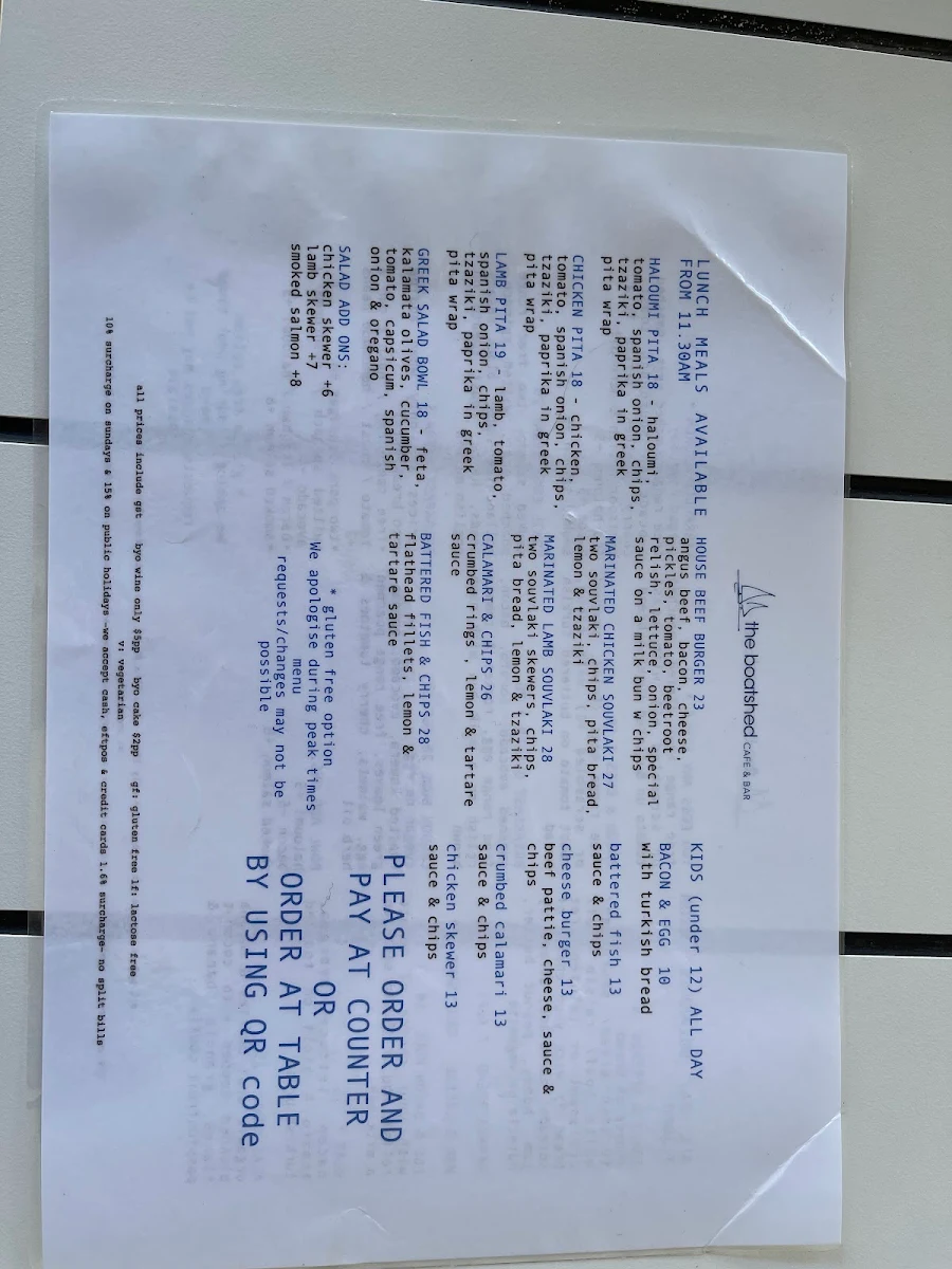 Menu, Limani Bar & Mezze (formerly the Boat Shed)