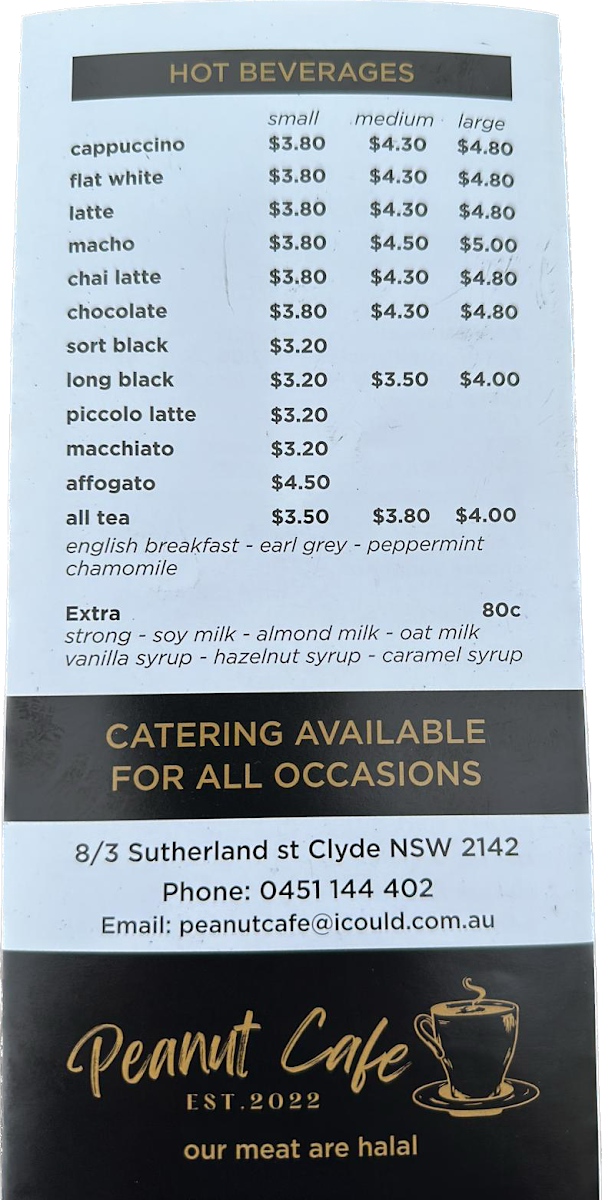 Menu, Peanut Café