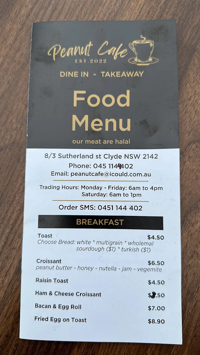 Menu, Peanut Café