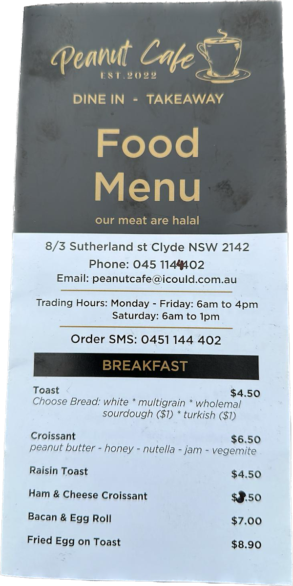 Menu, Peanut Café