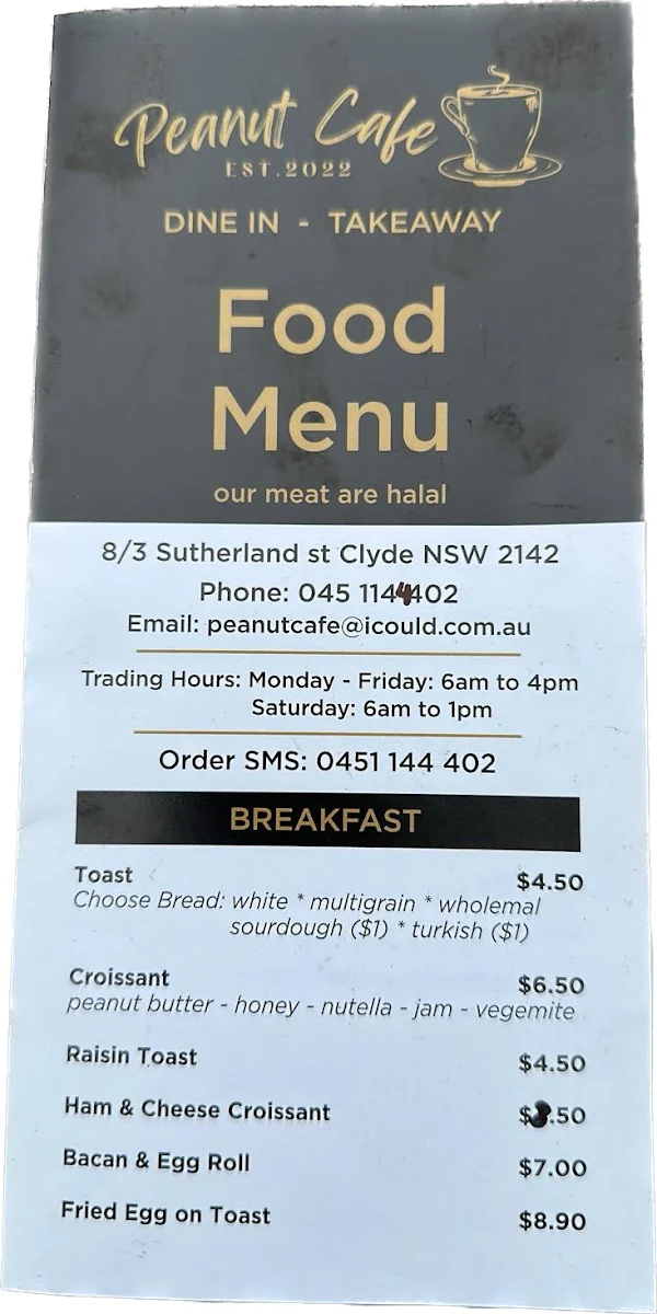 Menu, Peanut Café