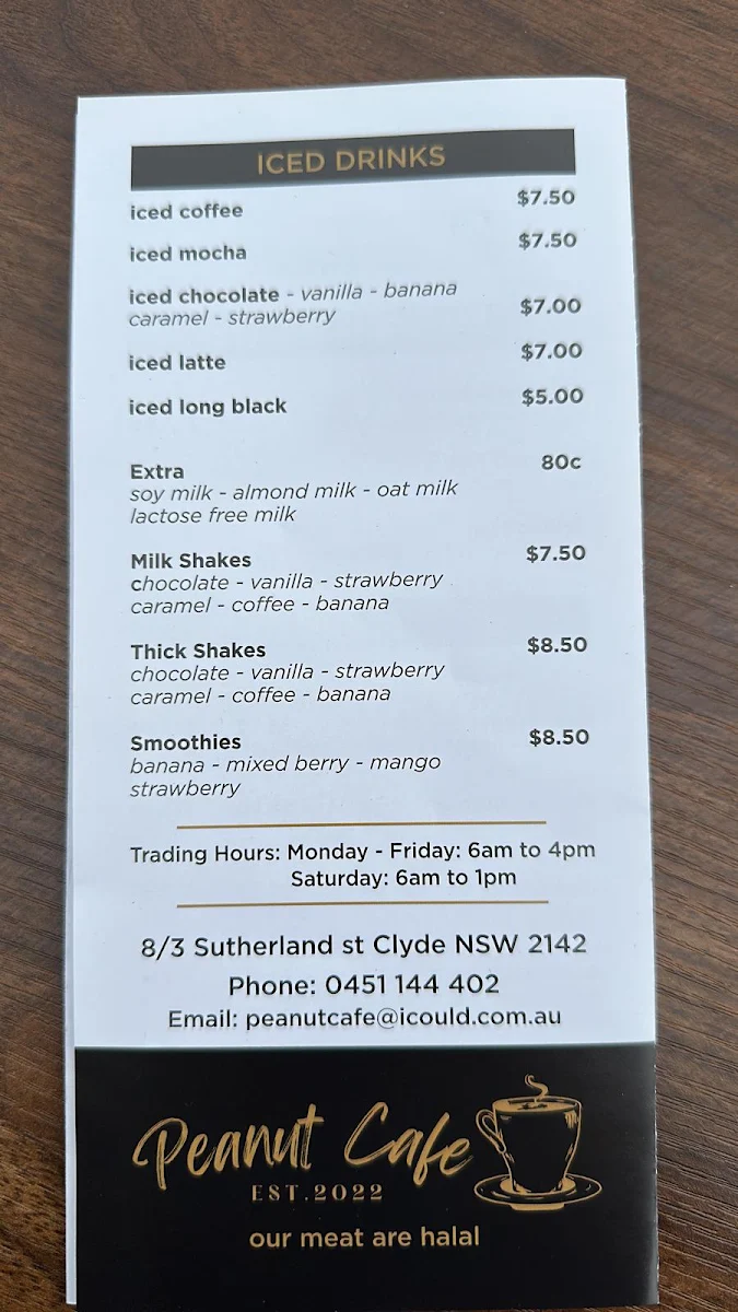 Menu, Peanut Café
