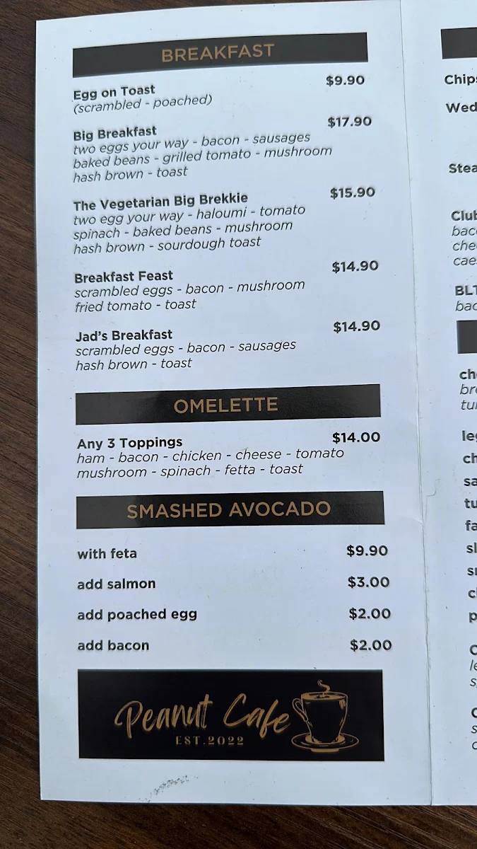Menu, Peanut Café