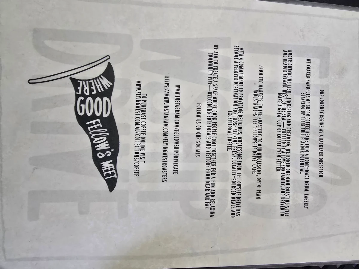 Menu, Fellowship Drive Cafe - Flying West Coffee.