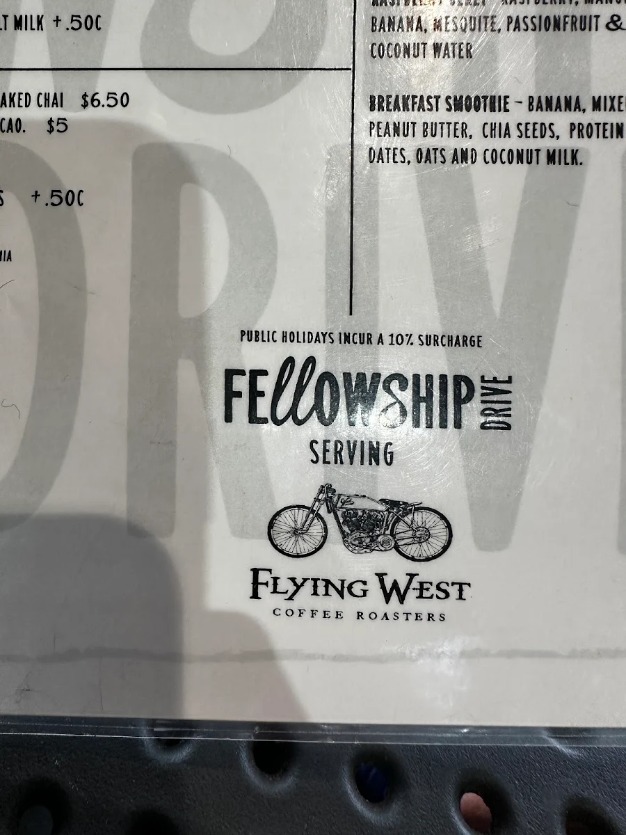 Menu, Fellowship Drive Cafe - Flying West Coffee.