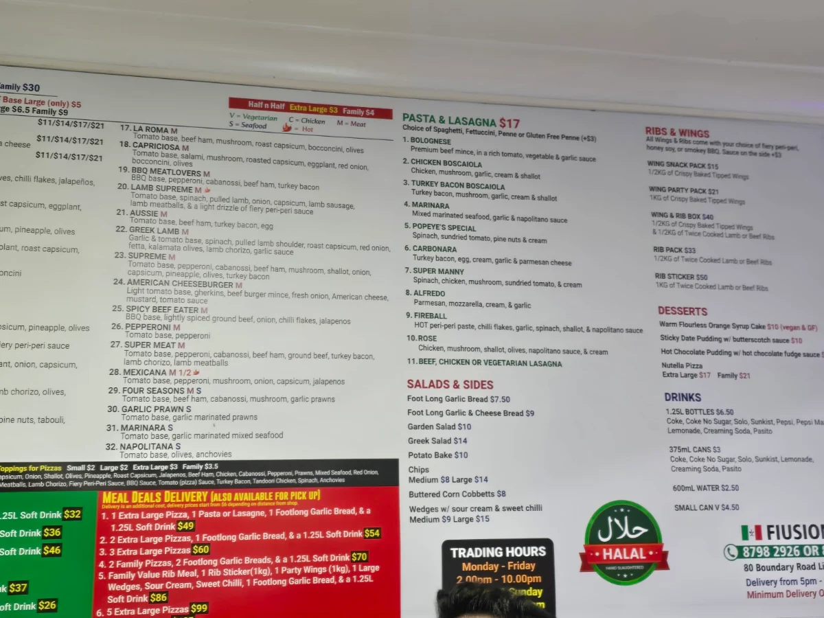 Menu, Fiusion Pizza & More Liverpool