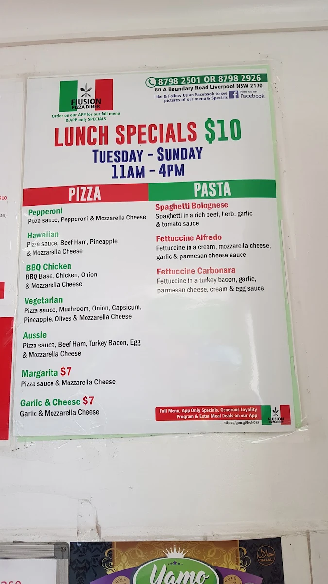 Menu, Fiusion Pizza & More Liverpool